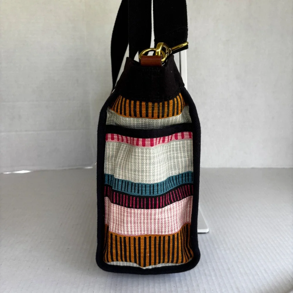 Fossil Passport EW Satchel Women Crossbody multicolor Striped Canvas New